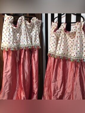 WEST PALM Vintage 90s Custom Made Silk Drapes Coral Taffeta Multi Color 2 Panels